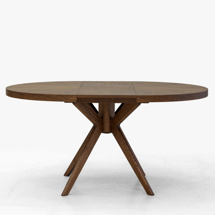 Designiger runder ausziehbarer Esstisch 100 cm in Nussbaumfarbe