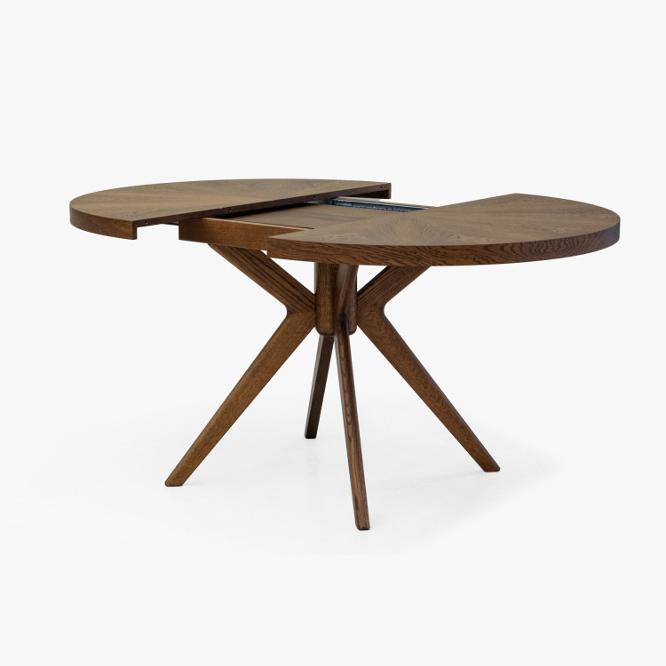 Designiger runder ausziehbarer Esstisch 100 cm in Nussbaumfarbe