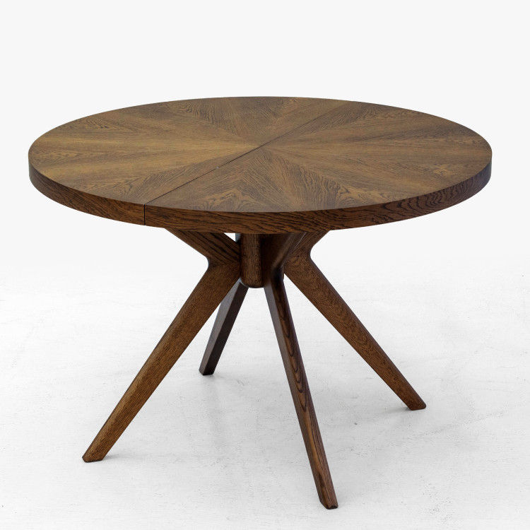 Designiger runder ausziehbarer Esstisch 100 cm in Nussbaumfarbe