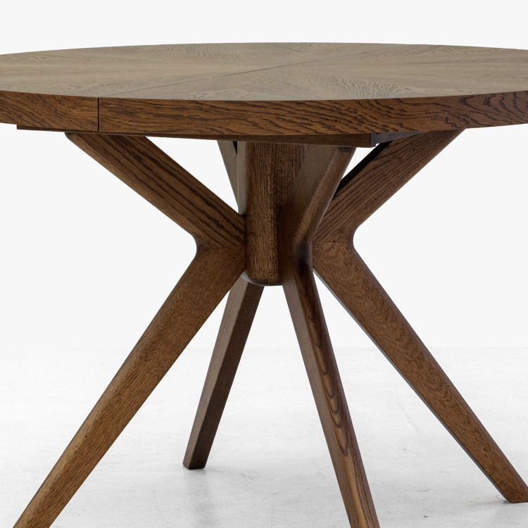 Designiger runder ausziehbarer Esstisch 100 cm in Nussbaumfarbe