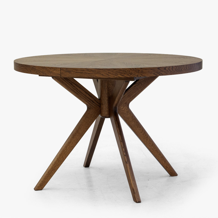 Designiger runder ausziehbarer Esstisch 100 cm in Nussbaumfarbe