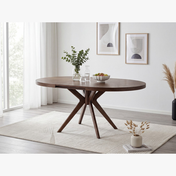 Designiger runder ausziehbarer Esstisch 100 cm in Nussbaumfarbe