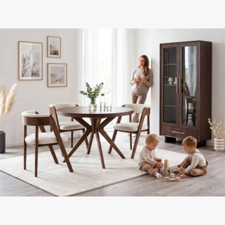 Designiger runder ausziehbarer Esstisch 100 cm in Nussbaumfarbe