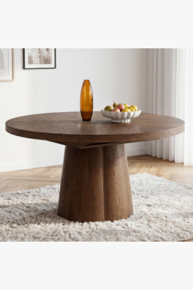 Designiger runder ausziehbarer Tisch 130 cm in Nussbaumfarbe