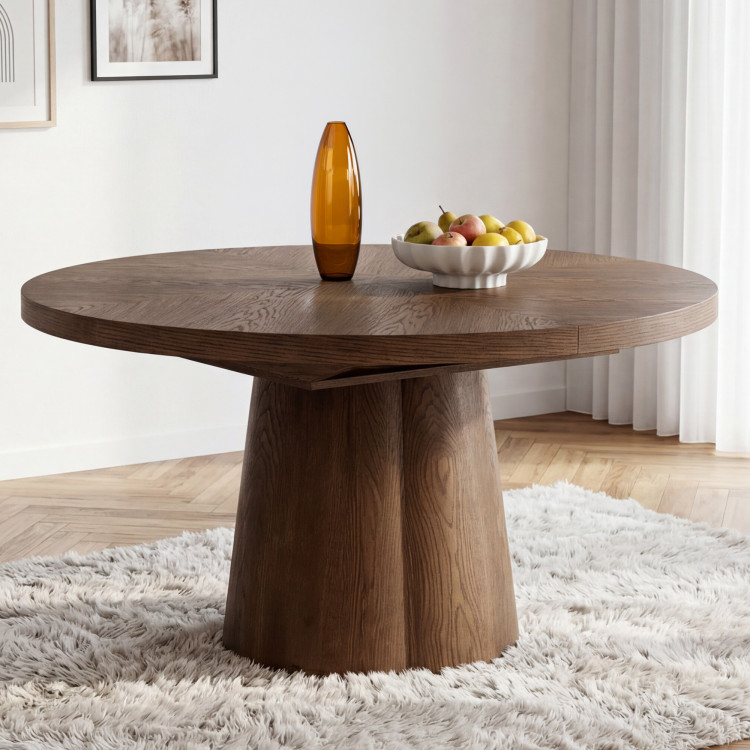 Designiger runder ausziehbarer Tisch 130 cm in Nussbaumfarbe