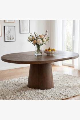 Designiger runder ausziehbarer Tisch 130 cm in Nussbaumfarbe 2