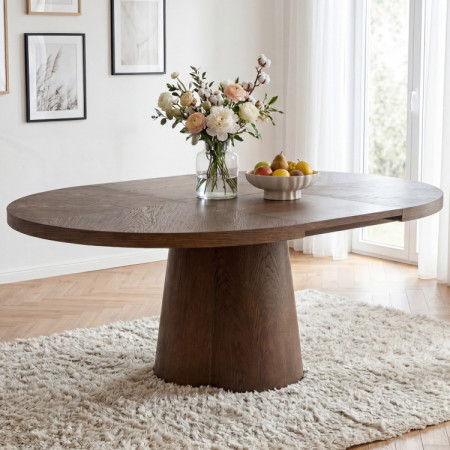 Designiger runder ausziehbarer Tisch 130 cm in Nussbaumfarbe