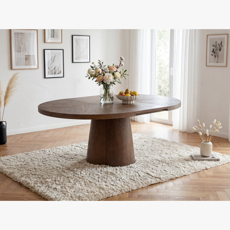 Designiger runder ausziehbarer Tisch 130 cm in Nussbaumfarbe