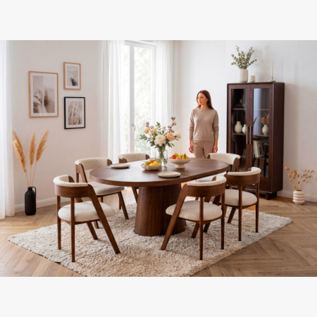 Designiger runder ausziehbarer Tisch 130 cm in Nussbaumfarbe