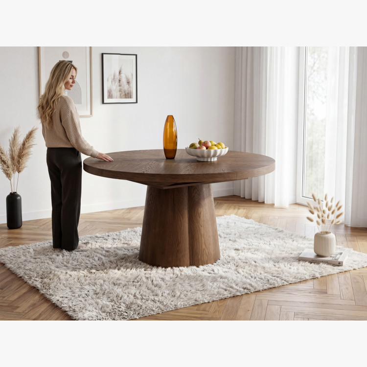 Designiger runder ausziehbarer Tisch 130 cm in Nussbaumfarbe