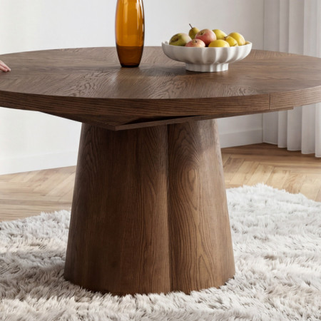 Designiger runder ausziehbarer Tisch 130 cm in Nussbaumfarbe