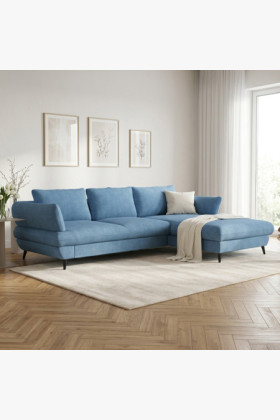 Ecksofa Stoff New York Azure mit Schlaf- und