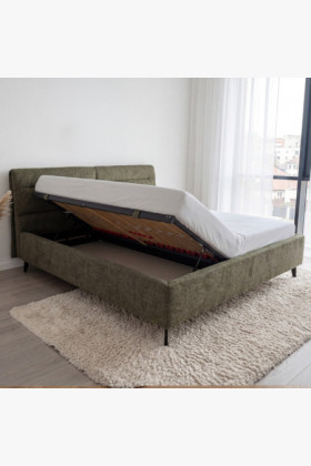 Gepolstertes Bett mit Stauraum dunkelgrün, 160 x 200 cm 2
