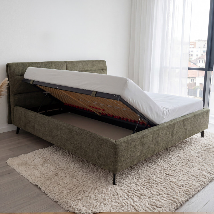 Gepolstertes Bett mit Stauraum dunkelgrün, 160 x 200 cm