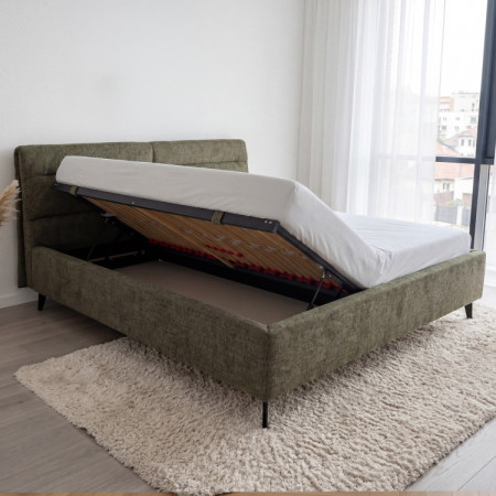 Gepolstertes Bett mit Stauraum dunkelgrün, 160 x 200 cm