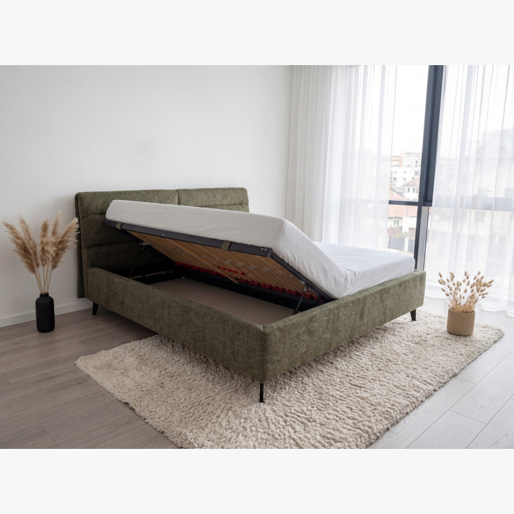 Gepolstertes Bett mit Stauraum dunkelgrün, 160 x 200 cm