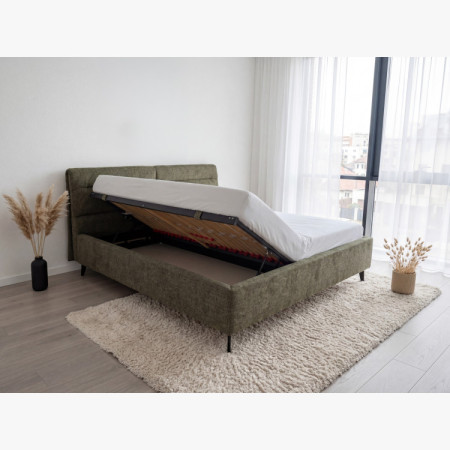 Gepolstertes Bett mit Stauraum dunkelgrün, 160 x 200 cm