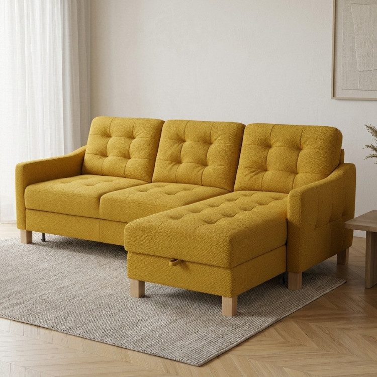 Moderne Eckcouch Malmo mit Schlaffunktion und Stauraum