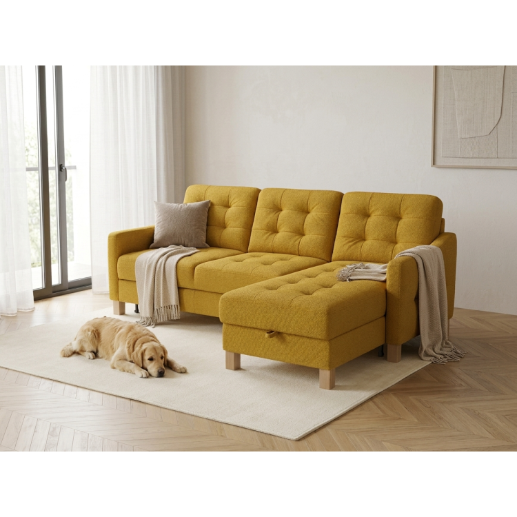 Moderne Eckcouch Malmo mit Schlaffunktion und Stauraum