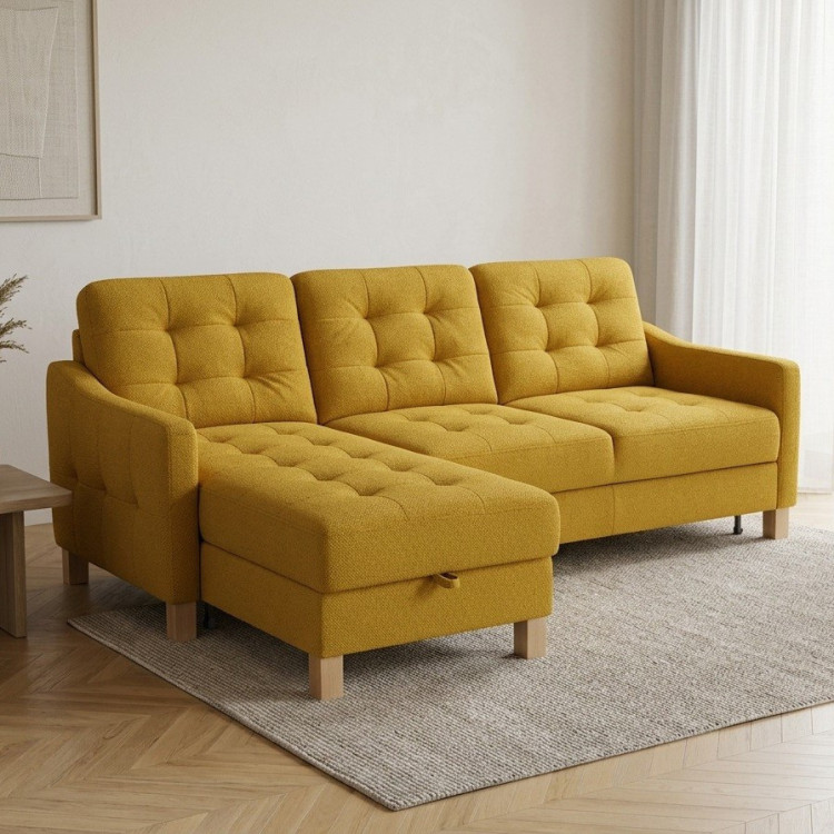 Moderne Eckcouch Malmo mit Schlaffunktion und Stauraum