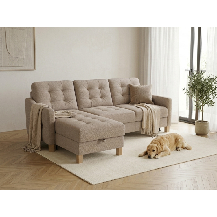 Moderne Eckcouch Malmo mit Schlaf- und Stauraumfunktion - linke Ecke