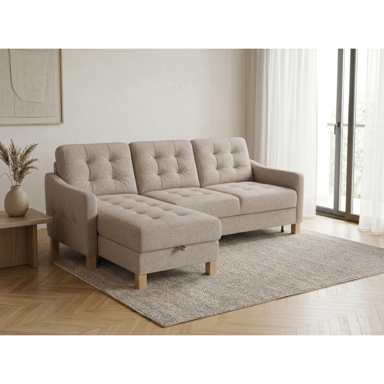 Moderne Eckcouch Malmo mit Schlaf- und Stauraumfunktion - linke Ecke