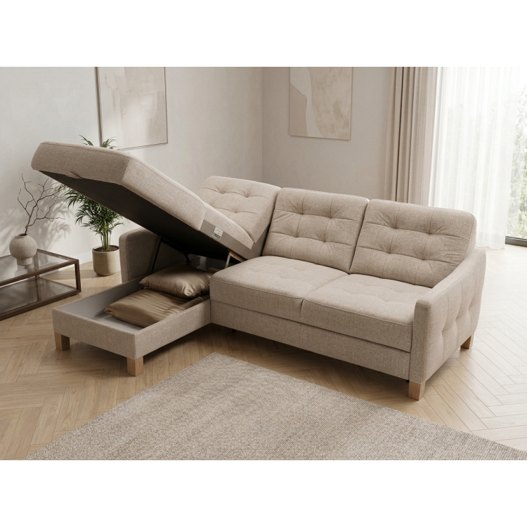 Moderne Eckcouch Malmo mit Schlaf- und Stauraumfunktion - linke Ecke