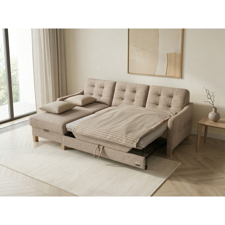 Moderne Eckcouch Malmo mit Schlaf- und Stauraumfunktion - linke Ecke