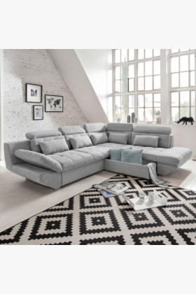 Rundecke Polsterecke grau – rechte Ecke mit Schlaf- und Stauraumfunktion