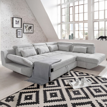 Rundecke Polsterecke grau – rechte Ecke mit Schlaf- und Stauraumfunktion