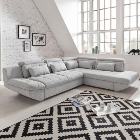 Rundecke Polsterecke grau – rechte Ecke mit Schlaf- und Stauraumfunktion