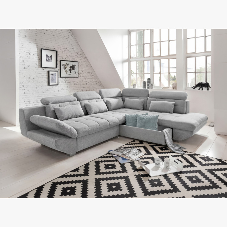 Rundecke Polsterecke grau – rechte Ecke mit Schlaf- und Stauraumfunktion