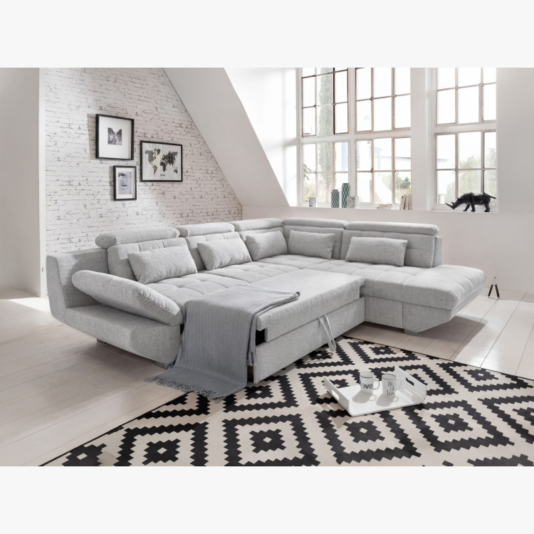 Rundecke Polsterecke grau – rechte Ecke mit Schlaf- und Stauraumfunktion