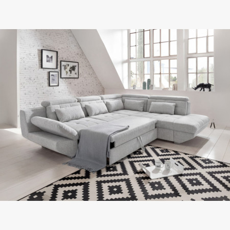 Rundecke Polsterecke grau – rechte Ecke mit Schlaf- und Stauraumfunktion