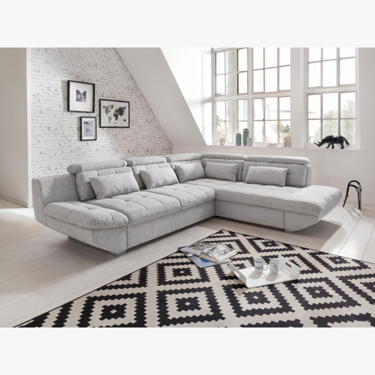 Rundecke Polsterecke grau – rechte Ecke mit Schlaf- und Stauraumfunktion