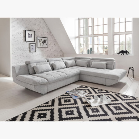 Rundecke Polsterecke grau – rechte Ecke mit Schlaf- und Stauraumfunktion