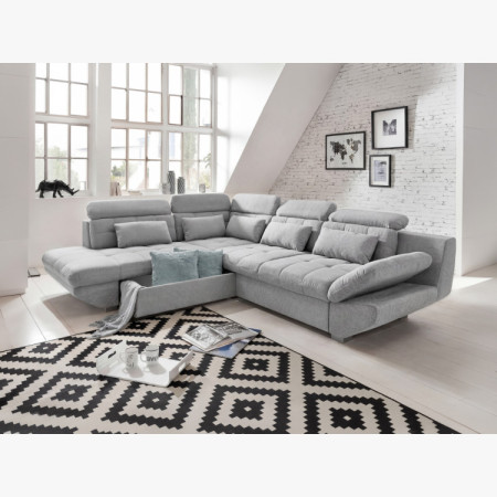 R Ecksofa grau – Eck links mit Schlaffunktion und Stauraum