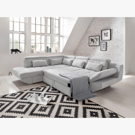 R Ecksofa grau – Eck links mit Schlaffunktion und Stauraum
