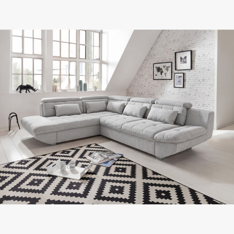 R Ecksofa grau – Eck links mit Schlaffunktion und Stauraum