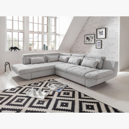 R Ecksofa grau – Eck links mit Schlaffunktion und Stauraum