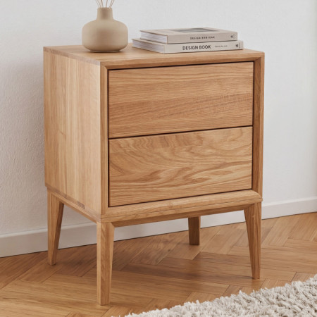 Eichennachttisch Oslo mit 2 Schubladen – massive Eiche