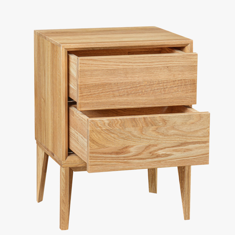 Eichennachttisch Oslo mit 2 Schubladen – massive Eiche
