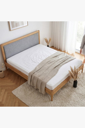 Manchette Bett mit Füßen aus Eiche 180 x 200 cm, Stoffkopfteil 2