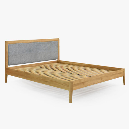 Manchette Bett mit Füßen aus Eiche 180 x 200 cm, Stoffkopfteil