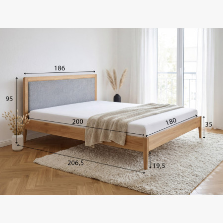 Manchette Bett mit Füßen aus Eiche 180 x 200 cm, Stoffkopfteil