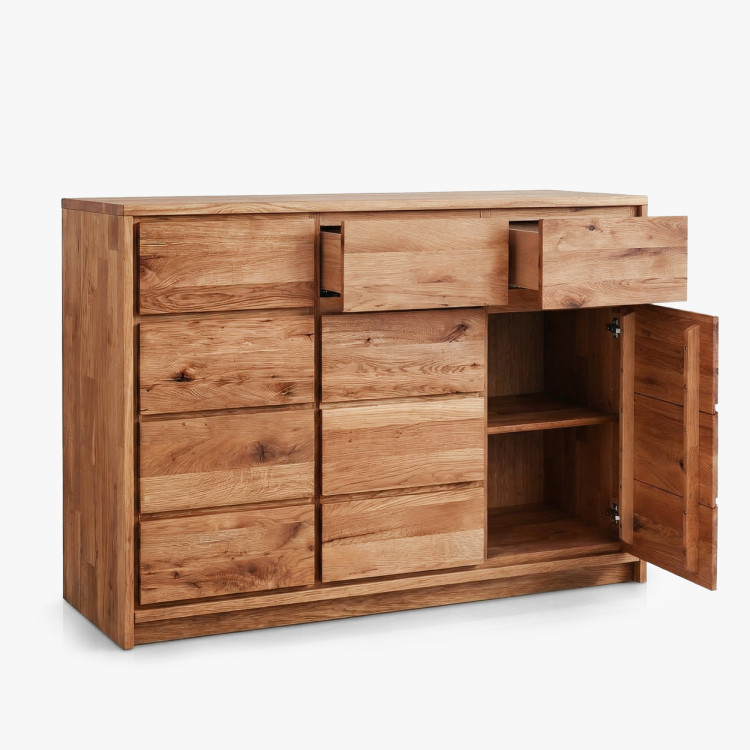 Masivkommode aus Wildeiche – 3 Türen und 3 Schubladen, Breite 130 cm