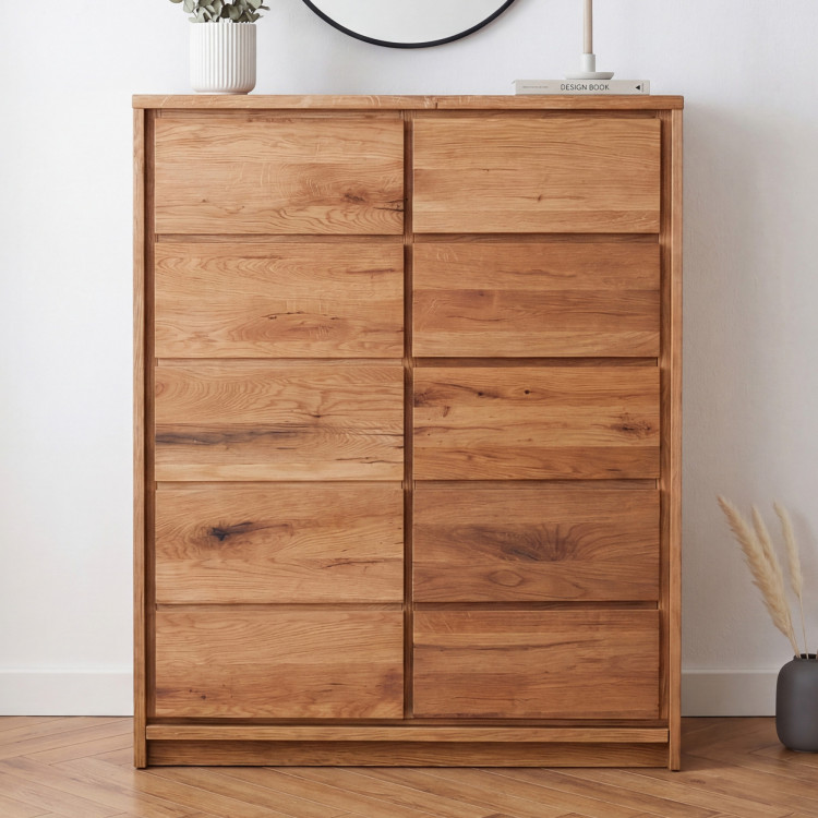 Vysoká Eichenkommode aus Eiche – Türen und 5 Schubladen