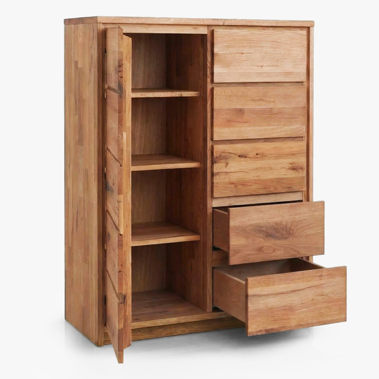 Vysoká Eichenkommode aus Eiche – Türen und 5 Schubladen