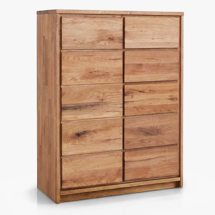 Vysoká Eichenkommode aus Eiche – Türen und 5 Schubladen