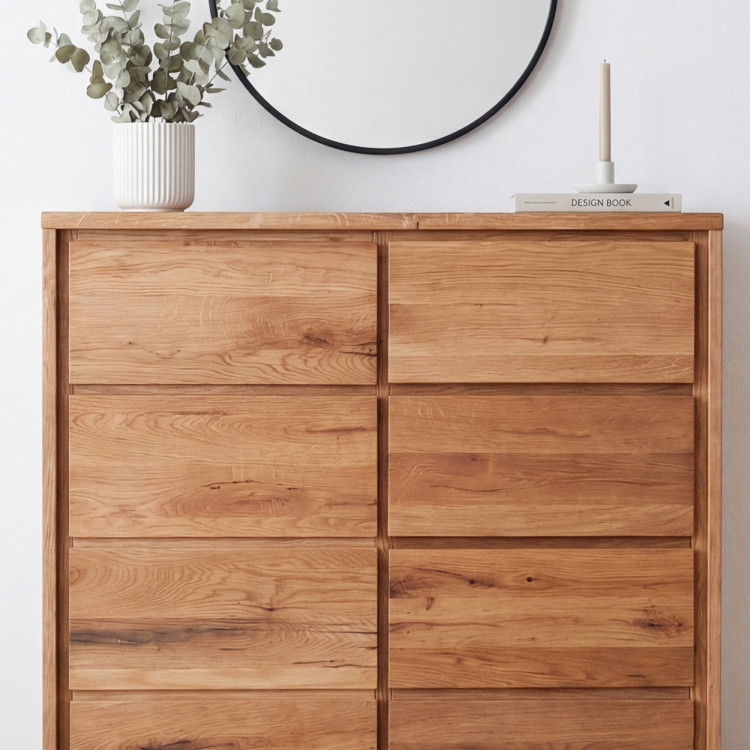 Vysoká Eichenkommode aus Eiche – Türen und 5 Schubladen